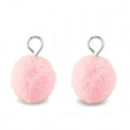 Pompom Anhänger mit Öse 10mm - Silver-light pink